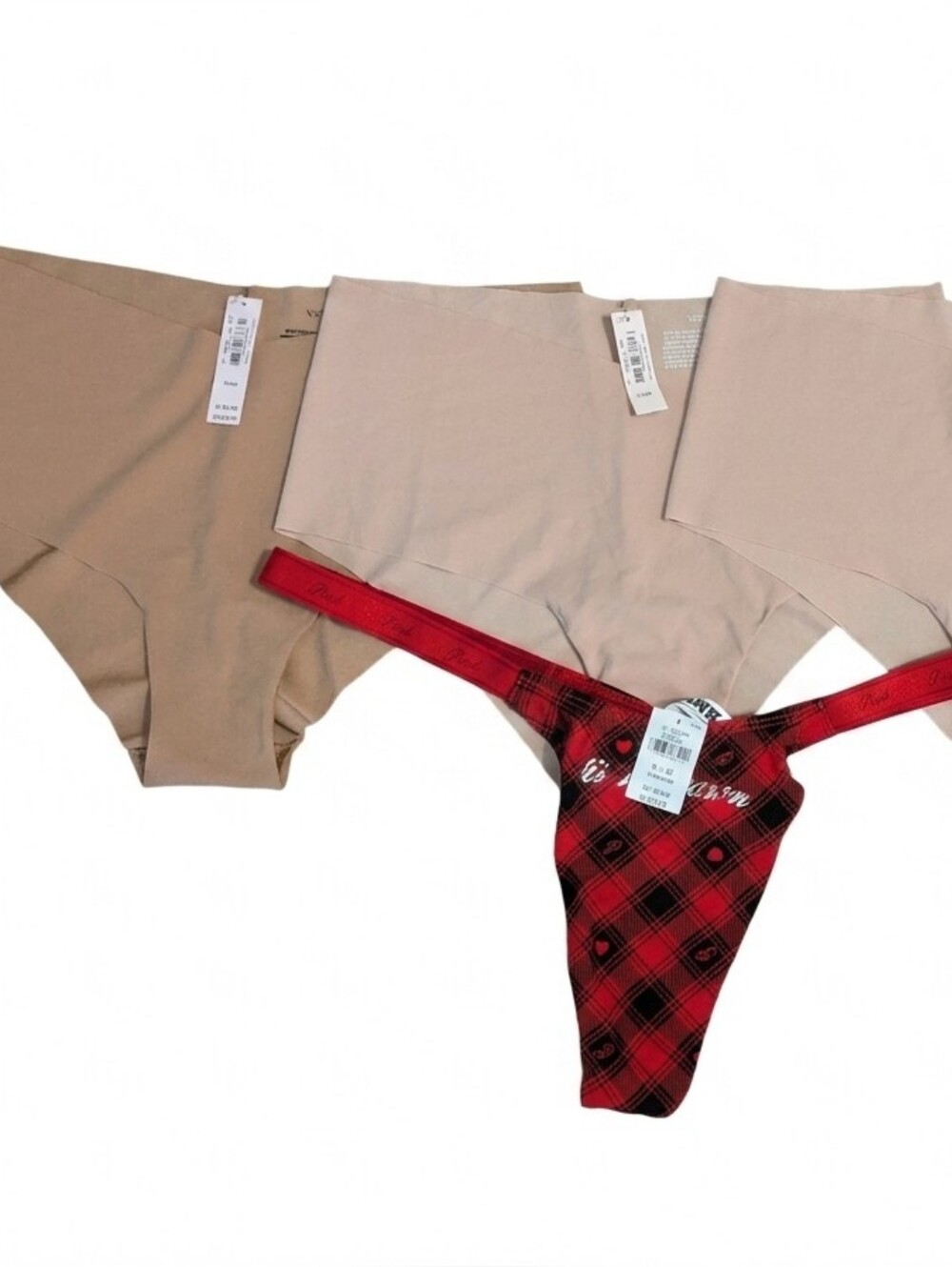 Victoria Secret PINK Panties Lot 4 XL NWT Seamless No Show Cheeky Thong Plaid
